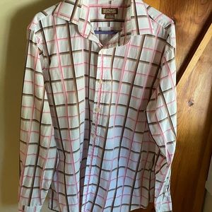 Michael Kors pink/brown plaid button dress shirt